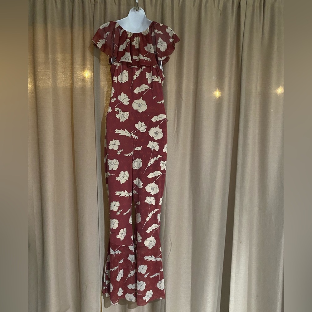 NWOT Free People Austyn Floral Ruffle Flare Leg Jumpsuit - Picture 6 of 14